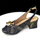 Luxurious Italian Women's Party Shoe and Bag Set – Elegant Black Rhinestone Peep-Toe High Heels Sandals