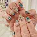 Round False Nail Patch Gold Flower Pattern Press on Nails Full Cover Artificial Nails for Women Girl