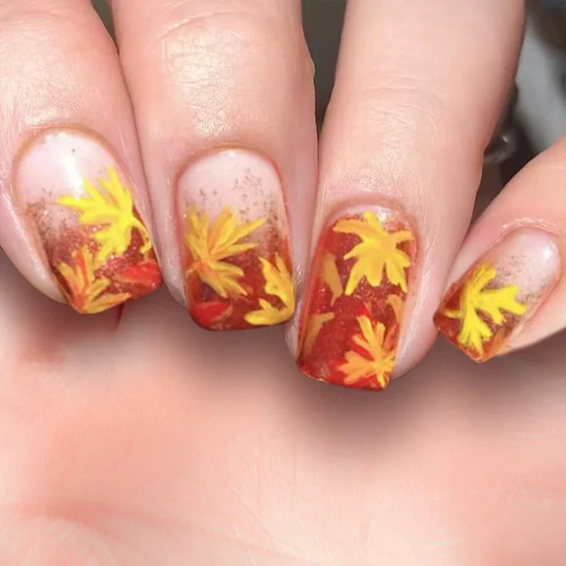 Flower Full Cover Nail with Pearl Design Mid-length Ballet False Nails Press on Square Fake Nail Tip