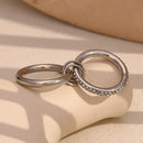 Stainless Steel White Cubic Zirconia Inlaid Double Layer Ring Waterproof Jewelry Gifts