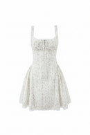 White dress with subtle pattern on a white background, Obroi