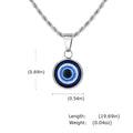 Evil eye pendant necklace with measurements on a white background, Obroi