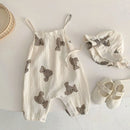 Summer Infant Newborn Girls Boys Sleeveless Cartoon Bear Outfits Overalls Kids Baby Jumpsuits