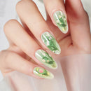 24pcs Summer Fresh Green Press On Naills Lotus Flower Gold Fish Pattern Printed Fake Nails Glossy Almond Detachable False Nail