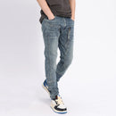 Men Jeans Retro Light Blue Elastic Slim Fit Spliced Biker Jeans Men Zipper Designer Hip Hop Pants
