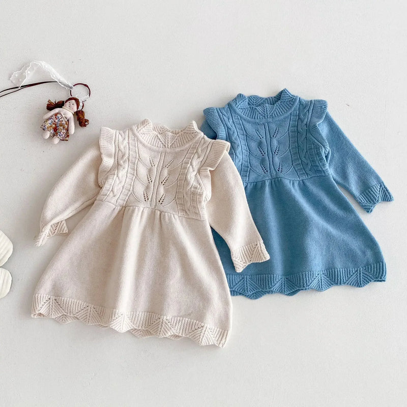 Autumn 0-3 Y Baby Girls Clothes A Line Knit Dress Long Sleeve Sweater Dress O Neck Toddler Knit Outfit