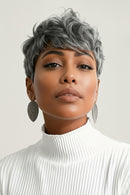 Silver Grey Pixie Cut Wig Glueless Short Bob Human Hair Wigs with Bangs Kinky Curly Layered Wigs For Women