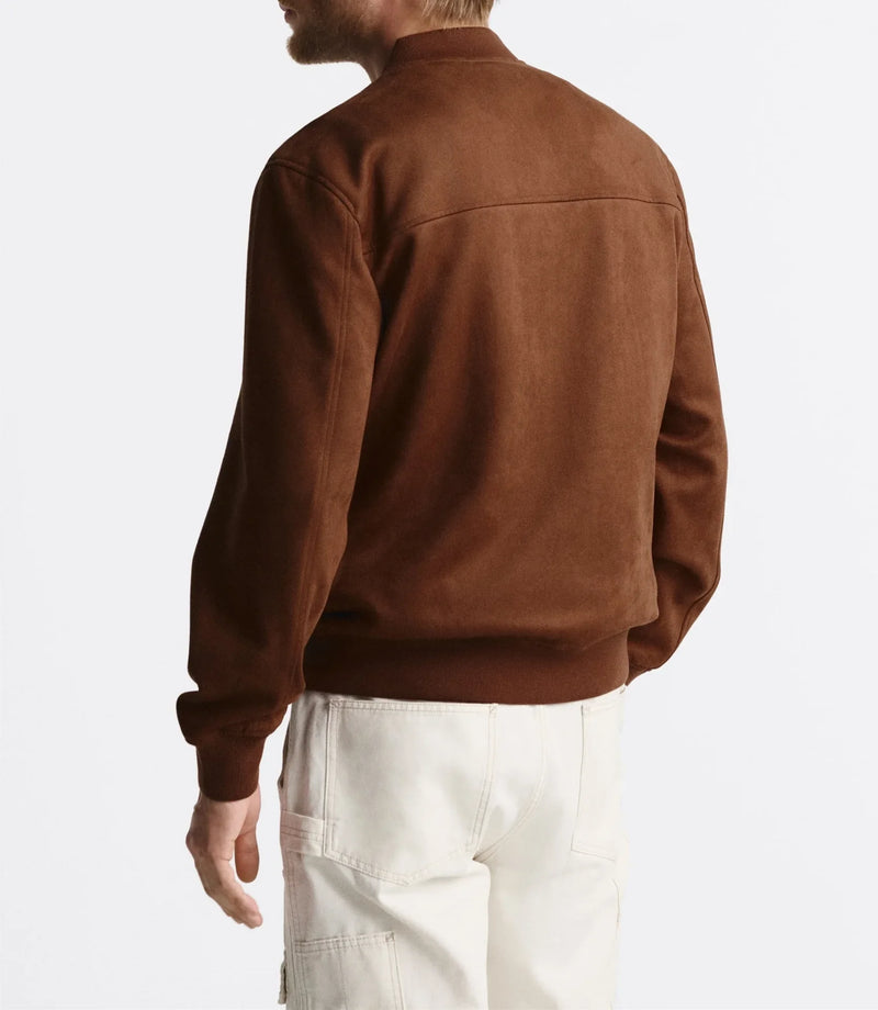 Simple Stand Collar Men Jacket Casual Fit Imitation Suede Bomber Jackets Solid Luxury Coat Top