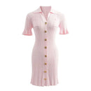 Elegant Summer Knitting Sweater Dresses for Women Pink Dress Female