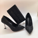 Latest Elegant High Heels Women's Pumps with Matching Bag Italian Design 9cm Shoes for Wedding Party
