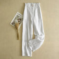 Women Leg Pants Female Flower Bud Waist Straight Leg Trousers Lady Summer Cotton Linen Pant