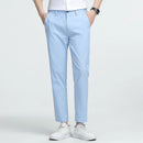 Men Solid Casual Suit Pants Loose Elasticity Formal Cropped Pants