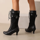 Autumn Boots for Women Knee High Boot Female Medium Heel Lace-up Party Shoes Ladies