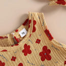 Summer Newborn Baby Girls Clothes Cotton Linen Floral Print Layered Sleeveless O-neck Rompers Jumpsuits Headband Outfits