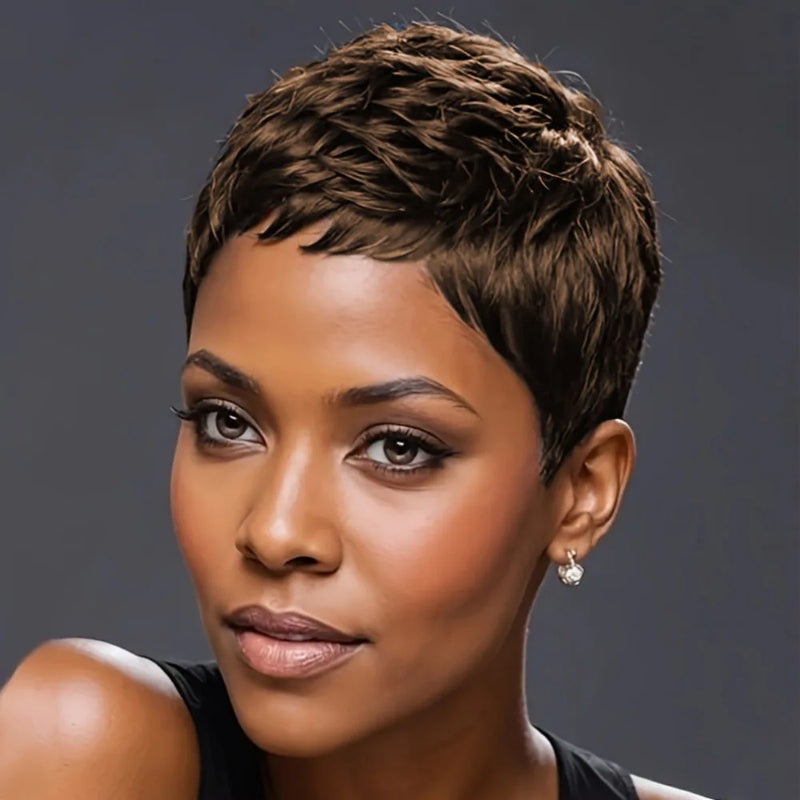 4Inch Pixie Cut Curly Wave Human Hair Wig for Women Wig for Daily Wear and Party