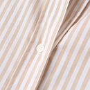Autumn Neutral Style Oversize Pocket Lapel Long Sleeve Cotton Poplin Top Mid-Length Women's Striped Shirt