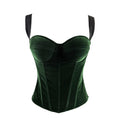 French Velvet Corset Crop Tops Women Bones Overbust Bra Cups Slim Halter Tube Top Zipper Clothes