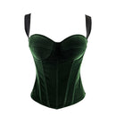 French Velvet Corset Crop Tops Women Bones Overbust Bra Cups Slim Halter Tube Top Zipper Clothes
