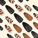 24pcs Short Almond Press On Nails With Leaf Design Autumn Winter Full Cover False Nails For Women Girls