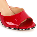 Women Patent Leather Peep Toe Mules Thin Heel Mules