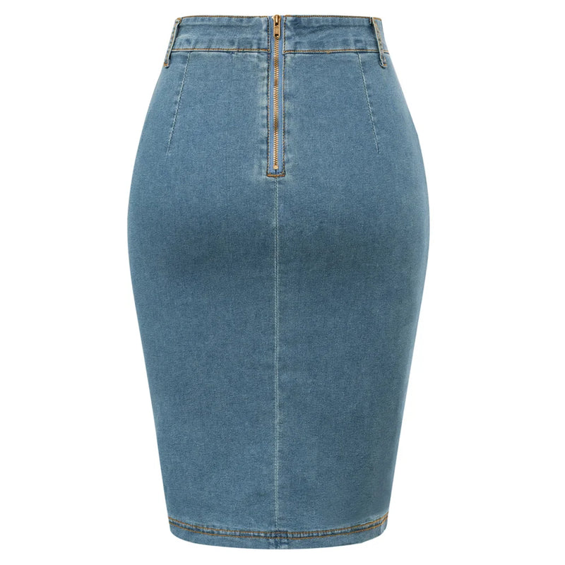 Women Jean Skirt With Belt High Waist Ruched Front Bodycon Skirt