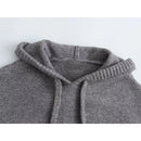 Casual Women Vintage Oversize Hooded Knit Sweatshirt Pouch Pocket Female Autumn Winter Pullover