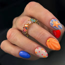 30pcs Summer Beach Starfish Seashell Press On Nails Blue Orange Polka Dot Striped Nail Short Almond Nail for Women