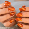 24Pcs Press On Nails With Design Best Artificial Nail Art Supplier Round Caramel Orange Color Tips
