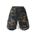 Streetwear Camouflage Cargo Shorts for Men Wide Leg Elastic Waist Straight Summer Knee Length Pants Oversized