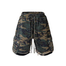 Streetwear Camouflage Cargo Shorts for Men Wide Leg Elastic Waist Straight Summer Knee Length Pants Oversized