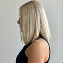 14" Platinum Blonde Short Straight Bob Wig Melt Ash Roots Lace Front Natural Wig for Women