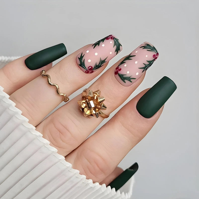 24pcs Christmas Hat Fake Nails Almond French Press on Nails Wearable Resuable False Nail Tips Manicure Christmas Gift for Girl