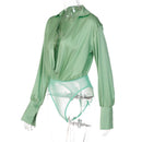 Summer White Sexy Blouses Deep V-Neck Long Sleeve Tops Jumpsuits Shirt