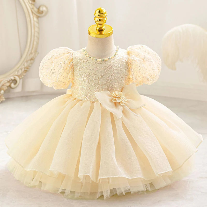 New beauty pageant dress for baby toddler girl puff sleeve birthday dr