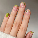 Short Square Head Press on Nails Tips White Edge Design Nails Flower Pattern Detachable