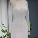 Sharon Said Luxury Dubai Blue Mermaid Evening Dresses for Women Wedding Elegant White Long Sleeve Formal Prom Gowns