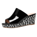 Patent Genuine Leather Shoes Women Slippers Wedges Heels Ladies Casual Shoes