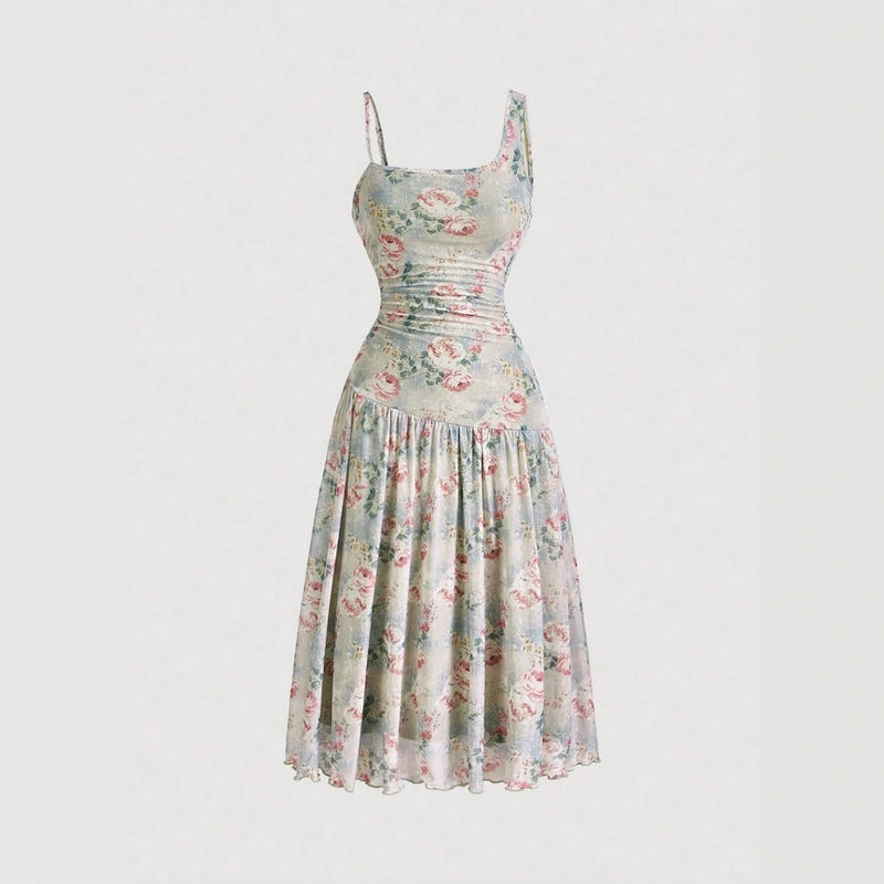 Dresses Summer Decent Floral Sleeveless Square Neck Knee Length Casual Shift Dresses For Women