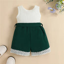 Summer Toddler Kids Baby Girls Clothes Contrast Ribbed Sleeveless Rompers with Belt Toddler Infant Jumpsuit Outfits