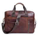 Genuine Leather Laptop Briefcase for Men Retro Travel Messenger Bags 15.6 Inch High Capacity Shoulder Bag