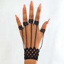 Creative Black Lace Finger Wrist Chain Rings Bracelets for Women Metal Connecting Hand Harness Bangles Jewelry