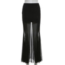 Mesh Long Skirts Women Transparent Patchwork Wrap Skirts Coquette Slim Fit Skirt
