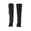 Medieval Victorian Women Knee High Boots Gothic Suede Chunky Heel Lace Up Mid Calf Shoes Cosplay Costume