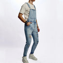 Men Ripped Slim Motorcycle Jeans Overalls Jumpsuits Jeans Biker Strap Denim Pants