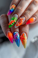 24pcs Almond Stick on Nails Set Nail Tips Summer Beautiful false Nails Holiday Press on Nails