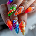 24pcs Almond Stick on Nails Set Nail Tips Summer Beautiful false Nails Holiday Press on Nails