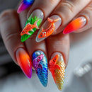 24pcs Almond Stick on Nails Set Nail Tips Summer Beautiful false Nails Holiday Press on Nails