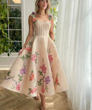 Dresses Tea Length Wedding Party Dresses Short Appliqued Little Party Gowns Corset Back with Straps