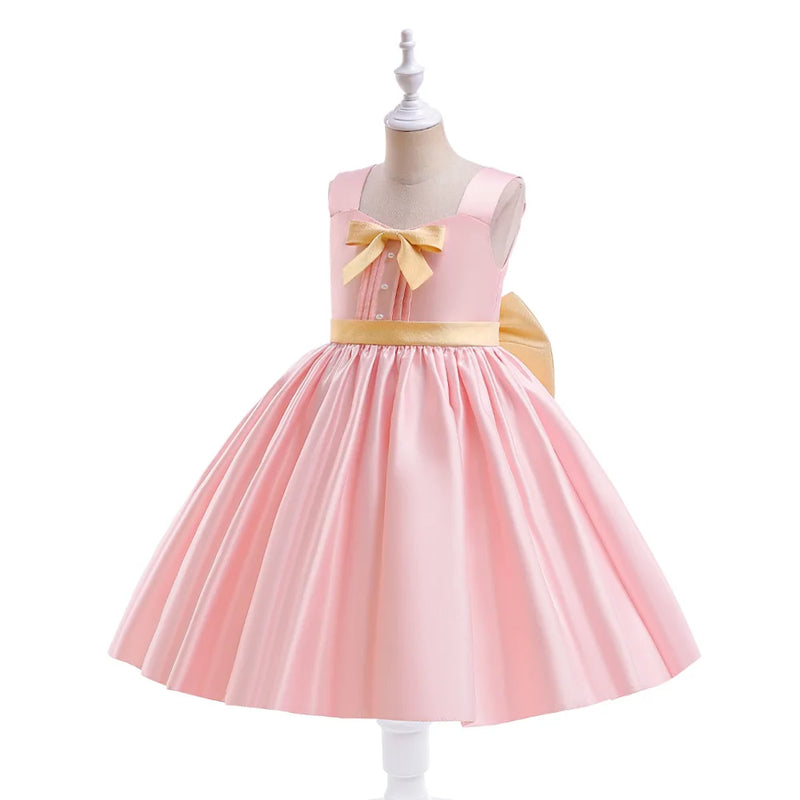 Elegant Girl Pink Party Dress For Children Birthday Costume Big Bow Princess Kids Clothes Wedding Evening Gown Formal