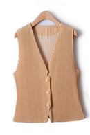 Pleated Short Sleeveless Vest Spring Summer Single-breasted Solid Single-breasted Female Jackets